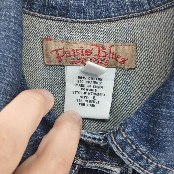 Y2K Paris Blues Micro Mini Denim Dress Button Skirt Womens LG Preppy Western - Picture 4 of 12